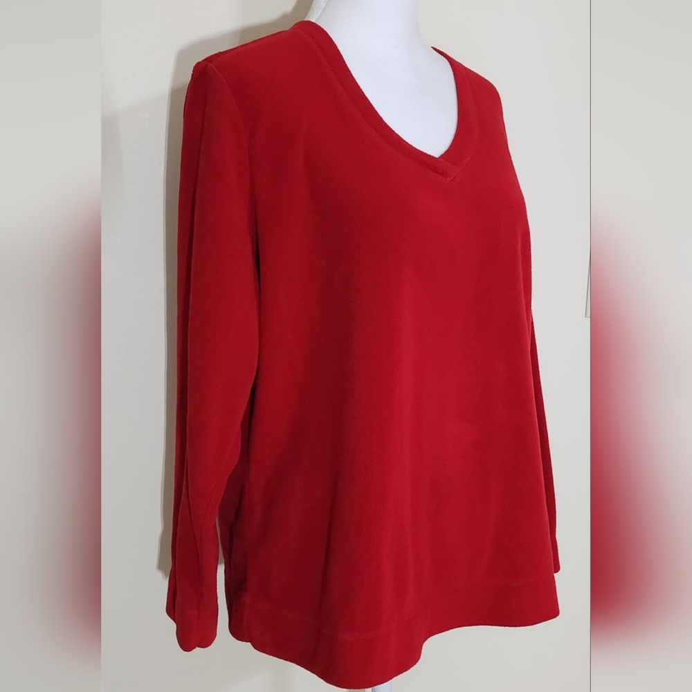 Made For Life Burgundy Fleece Pullover V-Neck Sweatshirt Women's Size PL